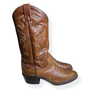 VINTAGE DAN POST TEJU LIZARD & LEATHER UPPER R TOE COWBOY BOOTS 353 R MEN'S 8 EW